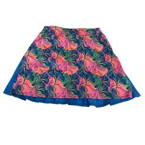Birdies and Bows Around Course Accordian Golf Skort Size Large Blue Pink Womens